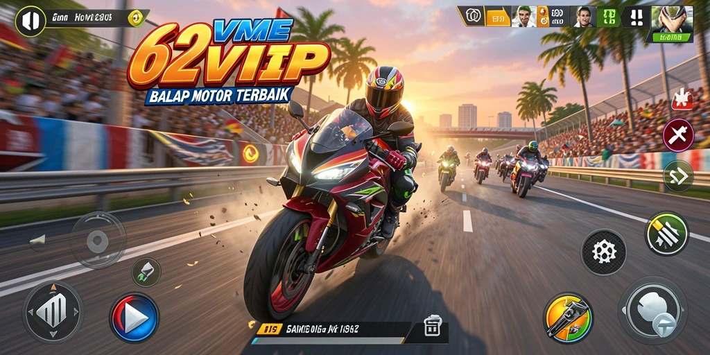 Tampilan gameplay menegangkan dari balap motor di 62VIP.