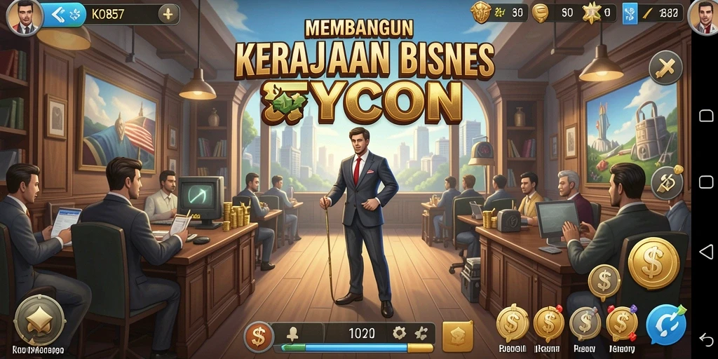 Tampilan gameplay KO857 dengan berbagai pilihan bisnis yang menarik.