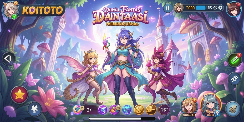 Tampilan gameplay KOITOTO yang penuh warna dan karakter Anime.