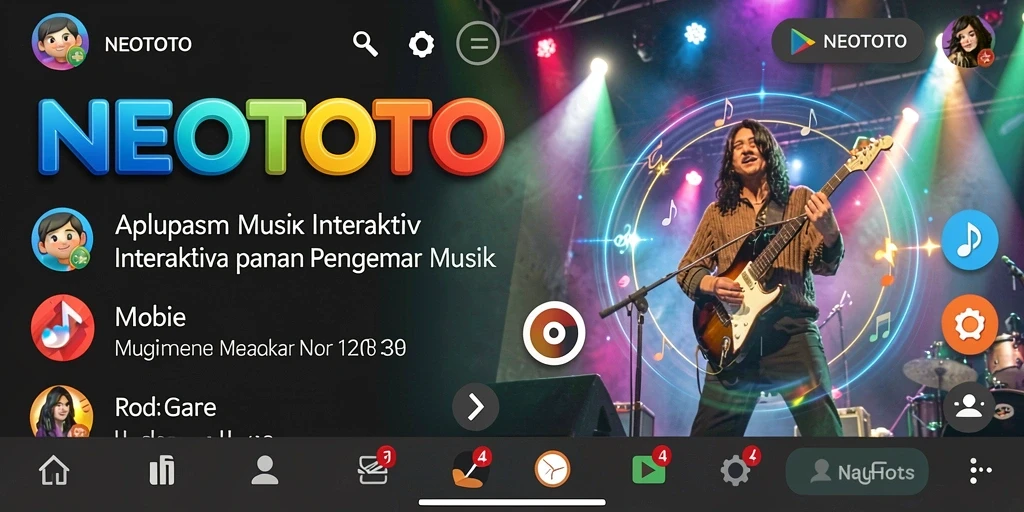 Screenshot gameplay NEOTOTO dengan tampilan interaksi musik yang menarik.