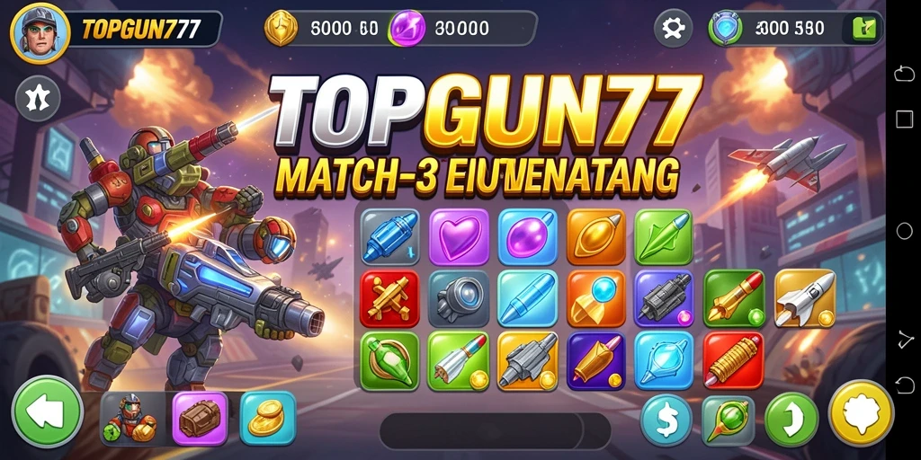 Tampilan gameplay seru di dalam TOPGUN77 dengan tantangan Match-3.