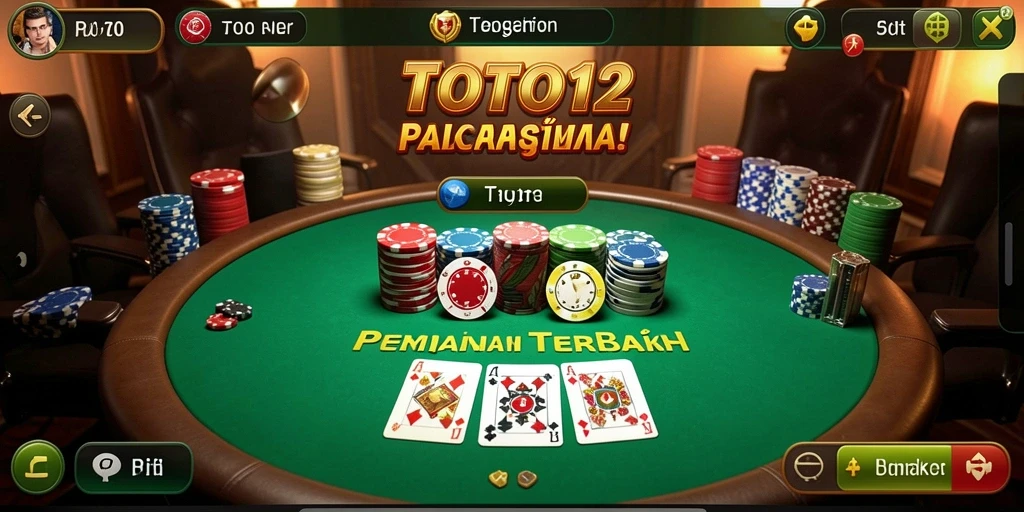 Screenshot TOTO12 menampilkan gameplay Poker yang menegangkan.